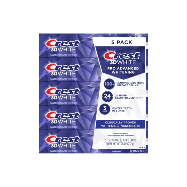 1 Lốc (5 Tuýp) Crest 3D White Advanced Whitening Toothpaste – 147g/Tuýp (5.2 oz)